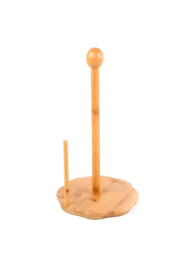 VIO Bamboo Paper Towel Holder Countertop Wooden Tissue Roll Stand Kitchen Paper Towel Roll Holder Rack for Kitchen Bathroom Dining Table Bedroom and Living Room Natural Bamboo Free Standing Paper Towel Dispenser with Anti Skid Base Assorted Round Square or Wavy Base 1 Pc Non Slip Organizer for Toilet Paper and Kitchen Rolls - Image 3